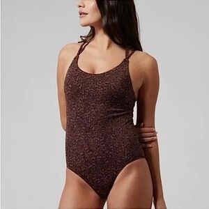 Athleta Brown Patterned Key Hole One-Piece Swimsuit